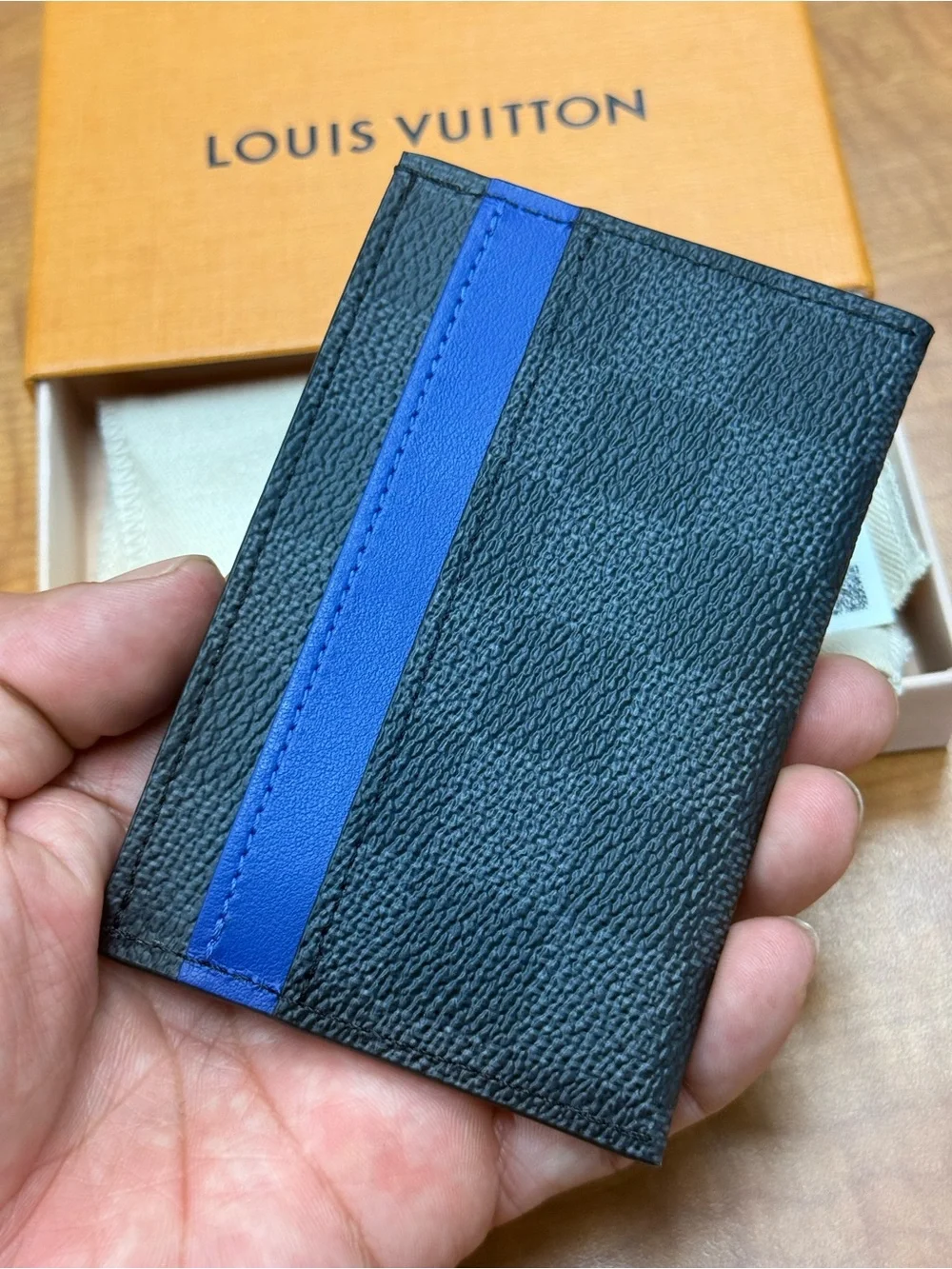Louis Vuitton Black & Blue Card Holder Wallet Business Credit Lv Monogram